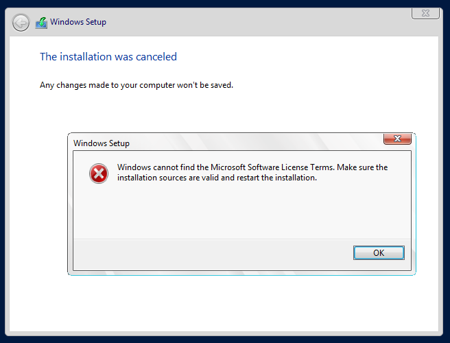 Error during Windows Server 2012 installation